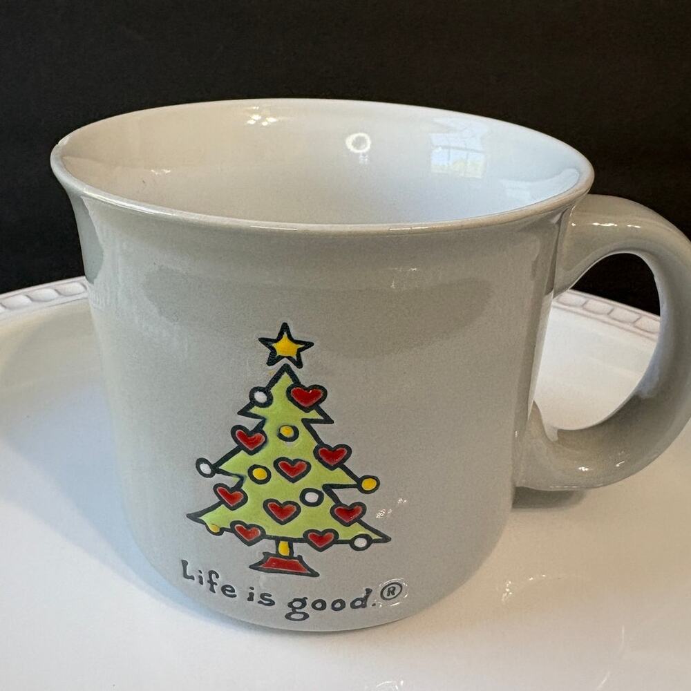 Life is Good Christmas Mug Holiday Tree Coffee Cup